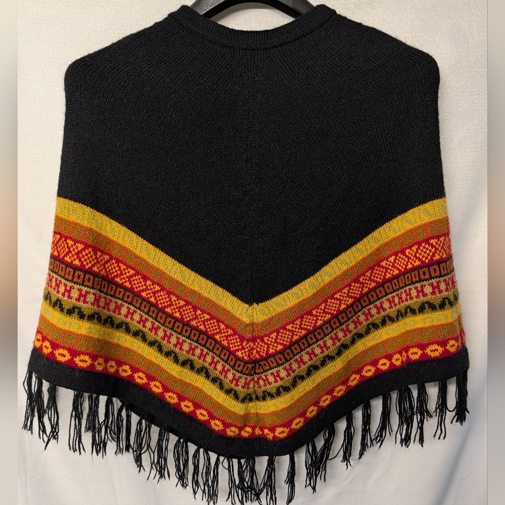 Peruvian Alpaca Black Fringe Poncho Sweater And Matching Maxi Skirt - Picture 2 of 16